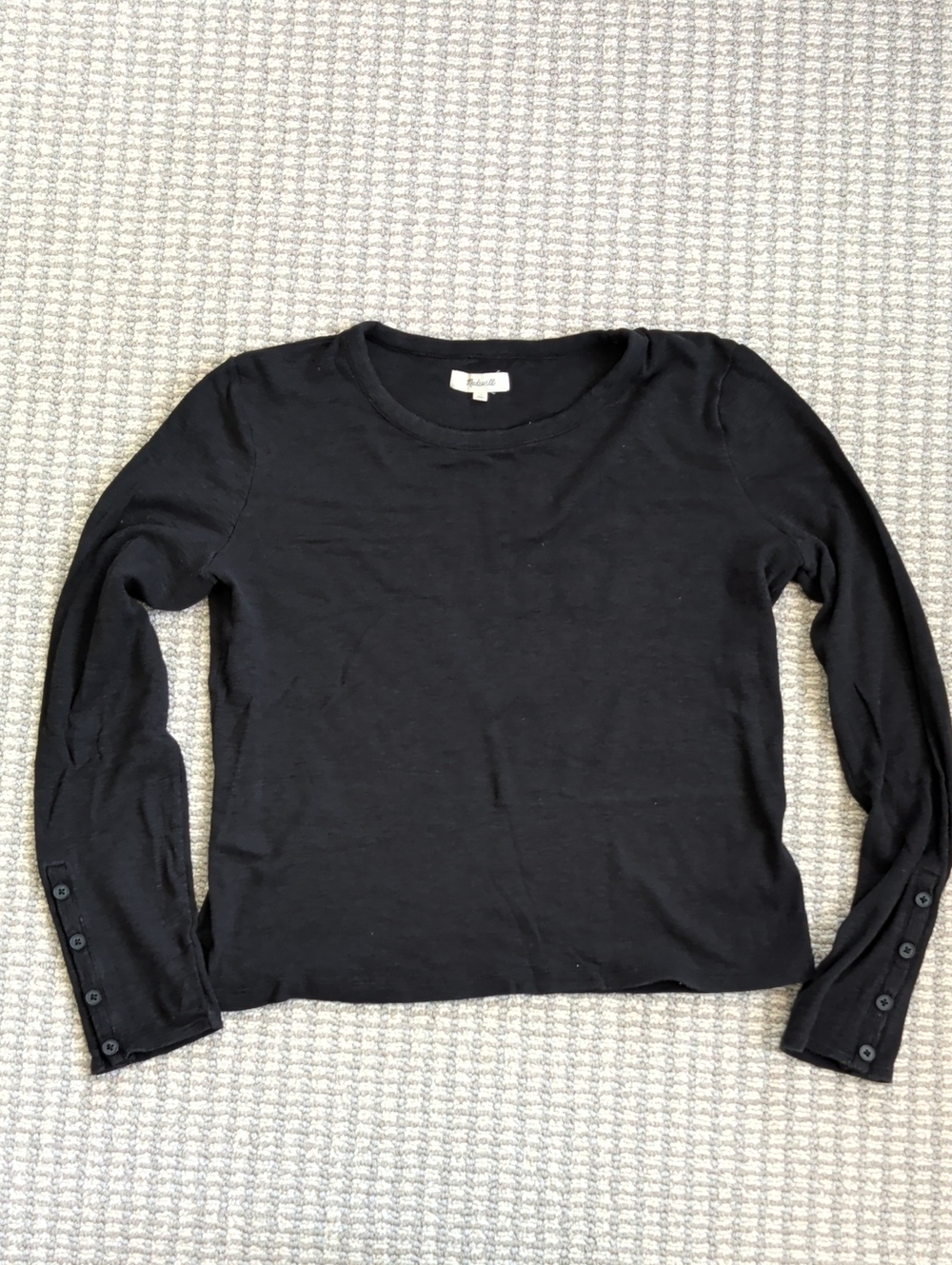 Madewell Black Long-Sleeve Crewneck Top with Button Cuffs
